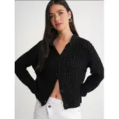 MixRay Texturerad Ribbad Stickad Kofta med Knappar
