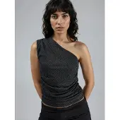 Busem Slim Fit Glansig Ärmarns Blus med Asymmetrisk Krage