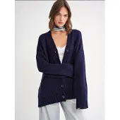 MixRay Knappad V-ringad Ribbstickad Cardigan