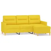 vidaXL 3-sitssoffa med fotpall Ljusgul 180 cm tyg