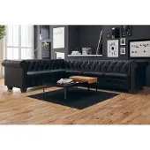 vidaXL Chesterfield hörnsoffa 6-sits konstläder svart