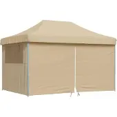 vidaXL Pop-Up hopfällbart partytält med 4 sidoväggar beige
