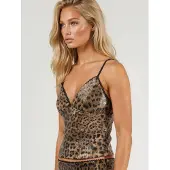 Busem Fitted leopardmönstrad paljetttopp med V-ringning