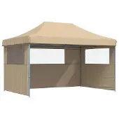 vidaXL Pop-Up hopfällbart partytält med 3 sidoväggar beige