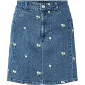 Pieces Flora Denim Emb Kort Kjol Med Hög Midja