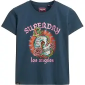 Superdry för kvinnor. W1011332A Tattoo Rhinestone T-shirt marinblå (M), Casual, Bomull, Kort ärm, Marino