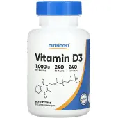 Nutricost , Vitamin D3, 1 000 IE, 240 mjuka kapslar