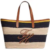 Tommy Hilfiger Shoppingväska 'Woven Stripe Logo Appliqué Tote' beige / marinblå / karamell / gul