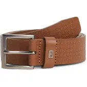 Tommy Hilfiger Flag Plaque Embossed Leather Belt