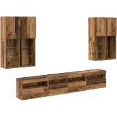 vidaXL TV-väggskåpsset med LED-lampor Väggmonterad 7 pcs Gammalt trä