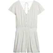 Superdry för kvinnor. W8011880A Tryckt kortärmad jumpsuit vit (S), Casual, Viskos, Kort ärm