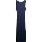 Superdry för kvinnor. W8011951A Midiklänning med flätad rygg i marinblå jersey (S), Casual, Bomull, Ärmlös / Hängselbyxor, Marino