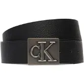Calvin Klein Bälte 'Pebble Grain Monogram Plaque' svart
