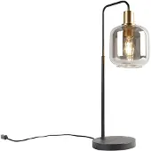 QAZQA Design bordslampa svart med guld och rökglas - Zuzanna
