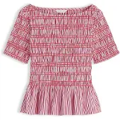 Tommy Hilfiger Blus 'Smock Stripe Ruffle' antracit / rosa / mörkrosa