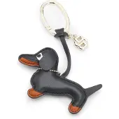 BOSS Leather dachshund key ring with Double B monogram charm