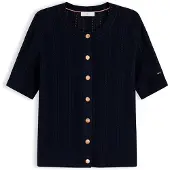 Tommy Hilfiger Pointelle Gold Tone Button Short Sleeve Cardigan