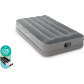 Intex 64112 TWIN DURA-BEAM PRESTIGE AIRBED W/FASTFILL USB PUMP Uppblåsbar säng (L x B x H) 1910 x 990 x 300 mm Grå
