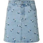 Pieces Flora Denim Emb Kort Kjol Med Hög Midja