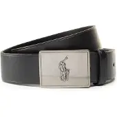 Ralph Lauren för män. 405691693001 Läderbälte med spänne med svart hästplakett (36), Casual, Klassisk, Hud