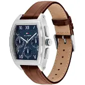 Tommy Hilfiger Square Blue Dial Brown Leather Strap Watch