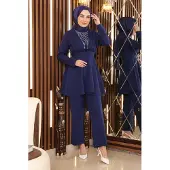 Turkishsouq Sten Detailed Med bälte Kostym Indigo
