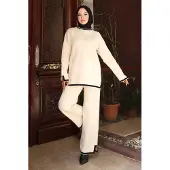 Turkishsouq Slits Detailed Stickade plagg Kostym Vit