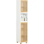 SoBuy Hög Badrumsskåp Bambu Vit 33x165x33