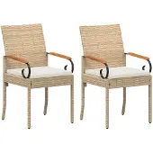 vidaXL Trädgårdsstolar 2 pcs Beige och krämvit Poly Rattan och Akacia