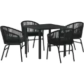 vidaXL Trädgårdsmöbelset 5 pcs Svart Poly rattan