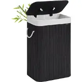 Songmics tvättkorg i bambu, svart, stående 40 cm med insats (LCB10Y)