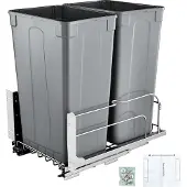Vevor Utdragbar papperskorg, 50 QT x2 Dubbel Undermonterad Köksavfallsbehållare, Kraftig Sophämtning med Dörrsats och Mjukstängande Skjutdörr, För Köksskåp, Diskho, Under Bänkskiva (Grå)