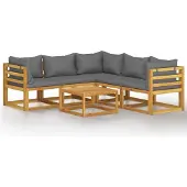 vidaXL Loungegrupp med dynor 6 delar massivt akaciaträ