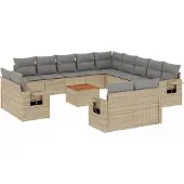 vidaXL Soffgrupp för trädgården 14 delar med dynor beige konstrotting