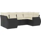 vidaXL Loungegrupp med dynor 6 delar svart konstrotting