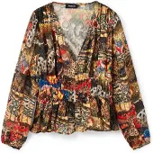 Desigual Blus 'TAPESTRY-A' mörkblå / brun / mörkbrun / roströd