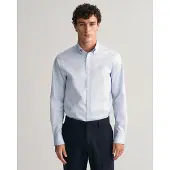 Gant för män. 3000102 Blå poplinskjorta med smal passform (M), Casual, Bomull, Klassisk, Lång ärm