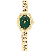 Tommy Hilfiger Green Oval Dial Gold Plated Bracelet Watch