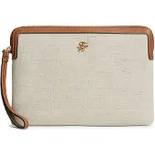 Tommy Hilfiger Logo Leather Trim Canvas Pouch