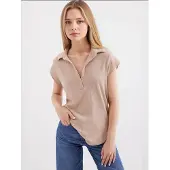 Bigdart Texturerad polotröja blus med knäppning