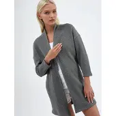Busem Lång ribbvävd stickad cardigan med öppen krage