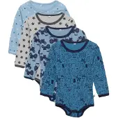 Pippi Baby Pippi Bodies l/ä - 4-pack - Blå/Ljusblå m. Mönster - - 74 - Body L/Ä