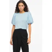 Vila Ellette 2/4 Satin Puff Top T-shirt Med Korta ärmar
