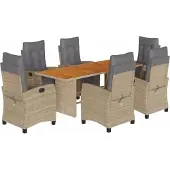 vidaXL Matgrupp för trädgården med dynor 9 delar mixbeige konstrotting