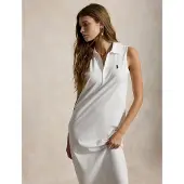 Ralph Lauren för kvinnor. 211968292001 Poloklänning i vit bomull med stretch (M), Casual, Ärmlös / Hängselbyxor