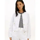 Tommy Hilfiger Gold Tone Button Collarless Denim Jacket