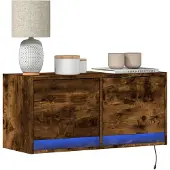 vidaXL Väggmonterad tv-bänk LEDs vit 80x31x35 cm