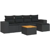 vidaXL Loungegrupp med dynor 6 delar svart konstrotting