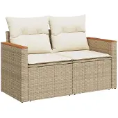 vidaXL Trädgårdsoffset 11 pcs Beige konstrotting