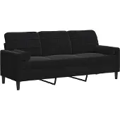vidaXL 3-sitssoffa med prydnadskuddar svart 180 cm sammet